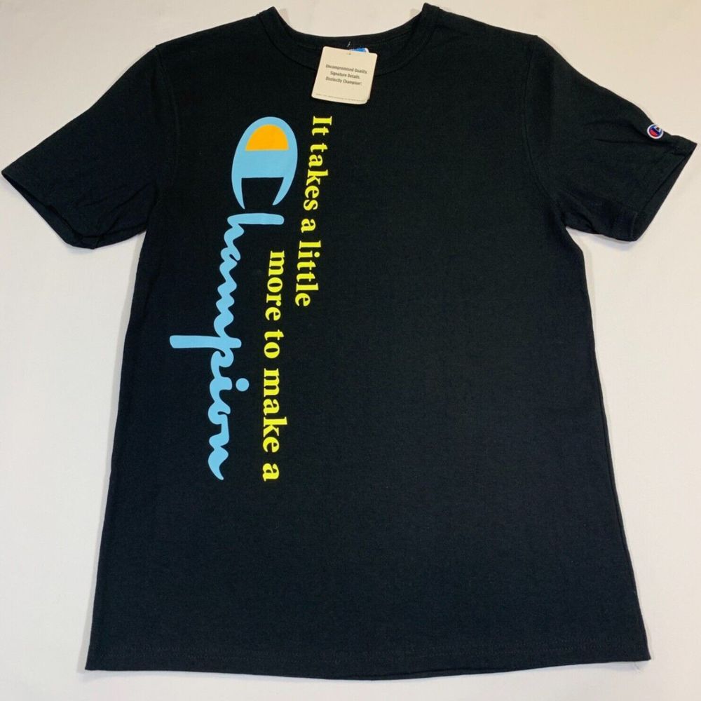 Champion‎ Mens Black Short Sleeves Round Neck Heritage Tee T Shirt Size Small